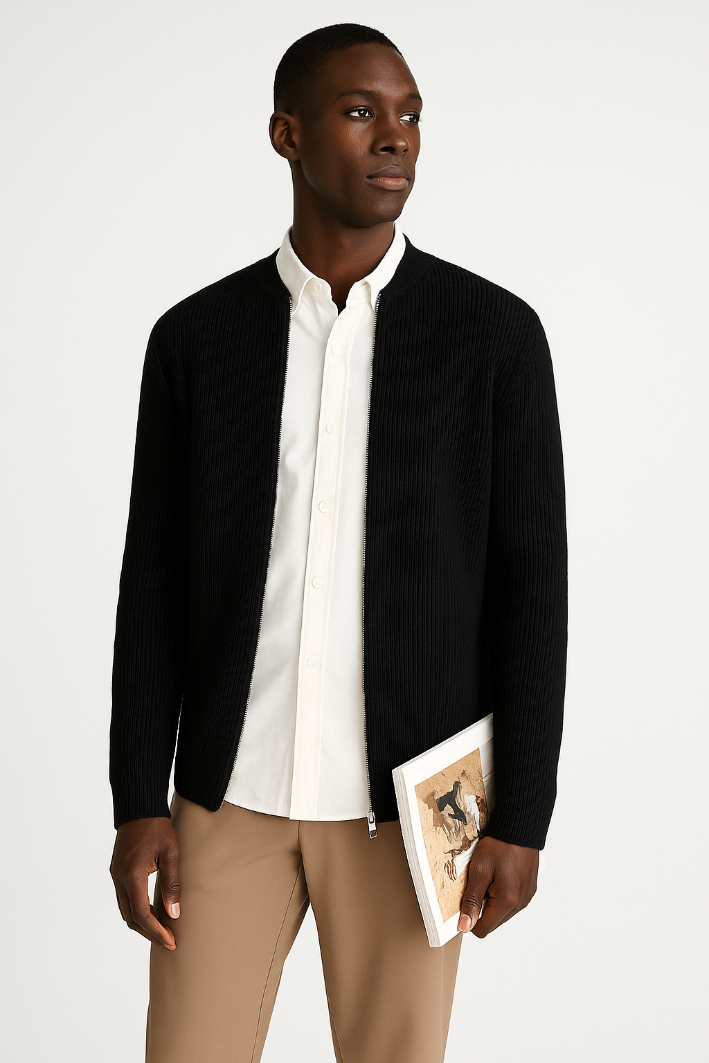 Pull Homme Tricoté Col Rond Zipper Élastique