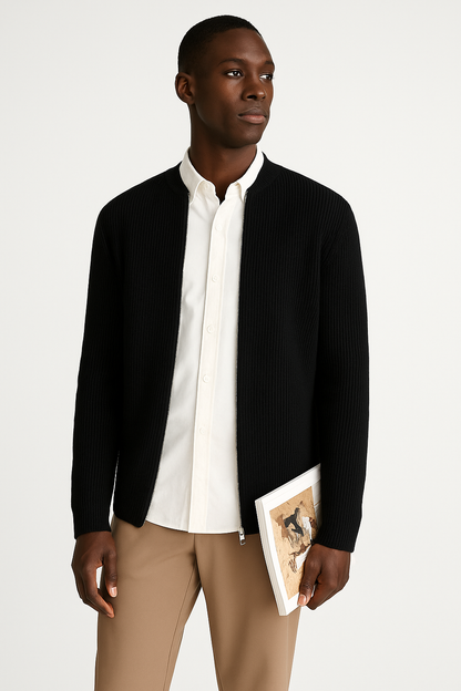 Pull Homme Tricoté Col Rond Zipper Élastique