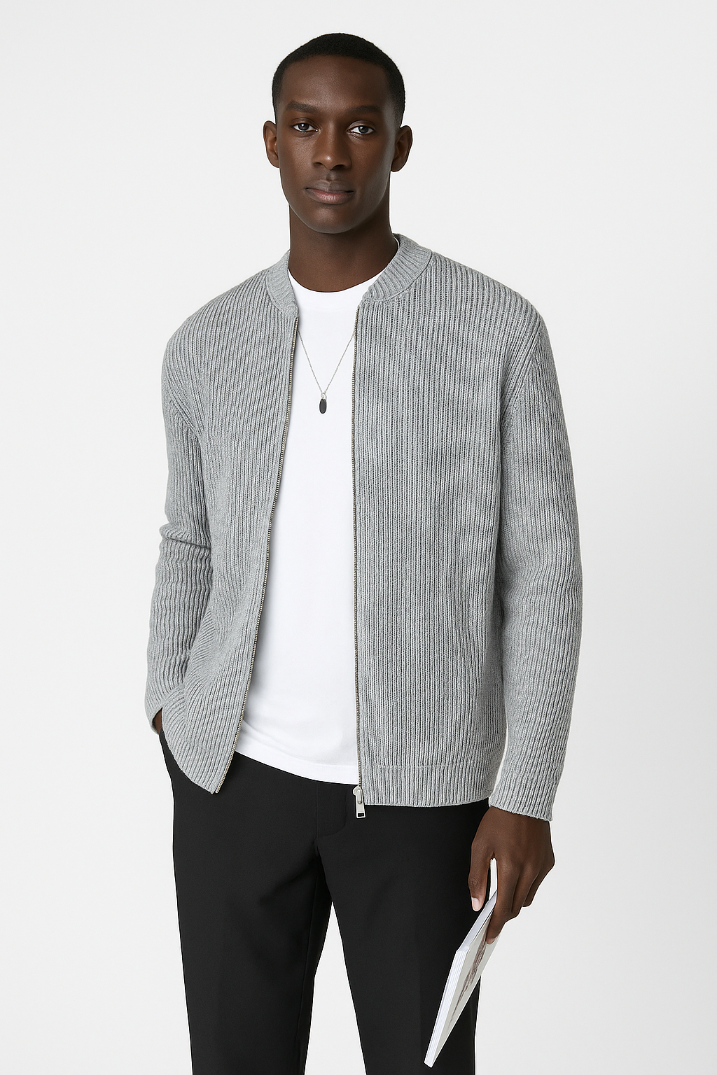 Pull Homme Tricoté Col Rond Zipper Élastique
