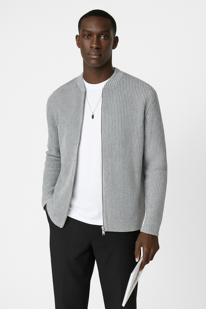 Pull Homme Tricoté Col Rond Zipper Élastique