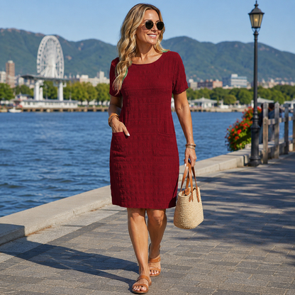 Robe Femme Texturée Poches Coupe Droite Confortable - PanierRoyale