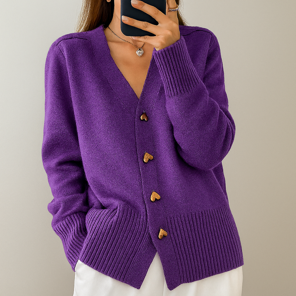 Cardigan femme élégant col V à boutons