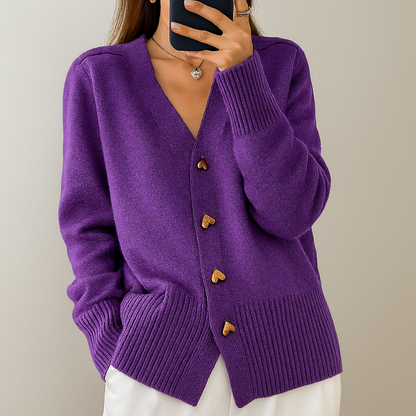 Cardigan femme élégant col V à boutons
