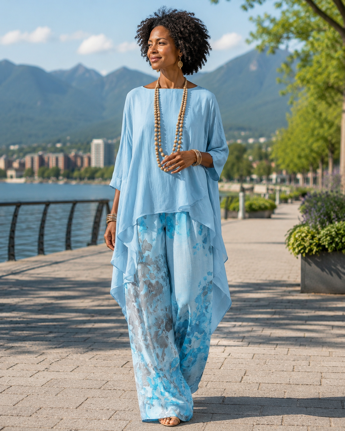 Ensemble Femme Fluide Haut Asymétrique Pantalon Imprimé Floral - PanierRoyale