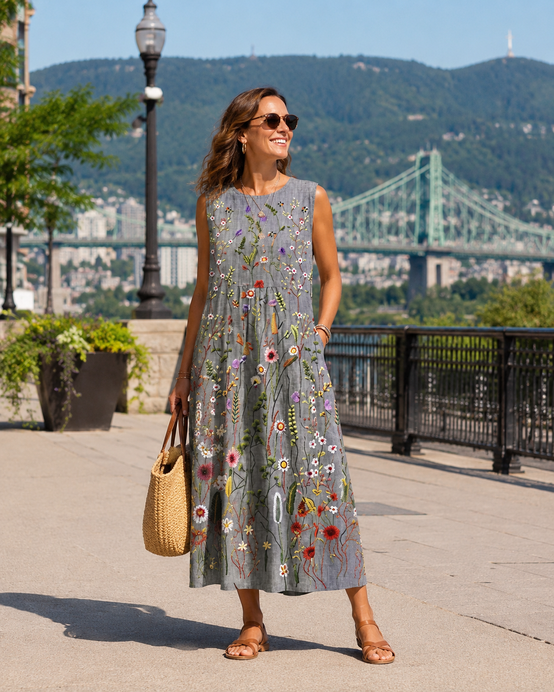 Robe midi Femme Fluide Sans Manches Imprimé Floral - PanierRoyale
