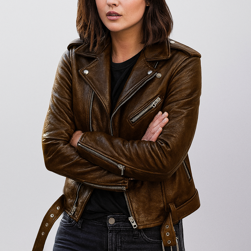 Veste Cuir Femme Élégante Taille Slim