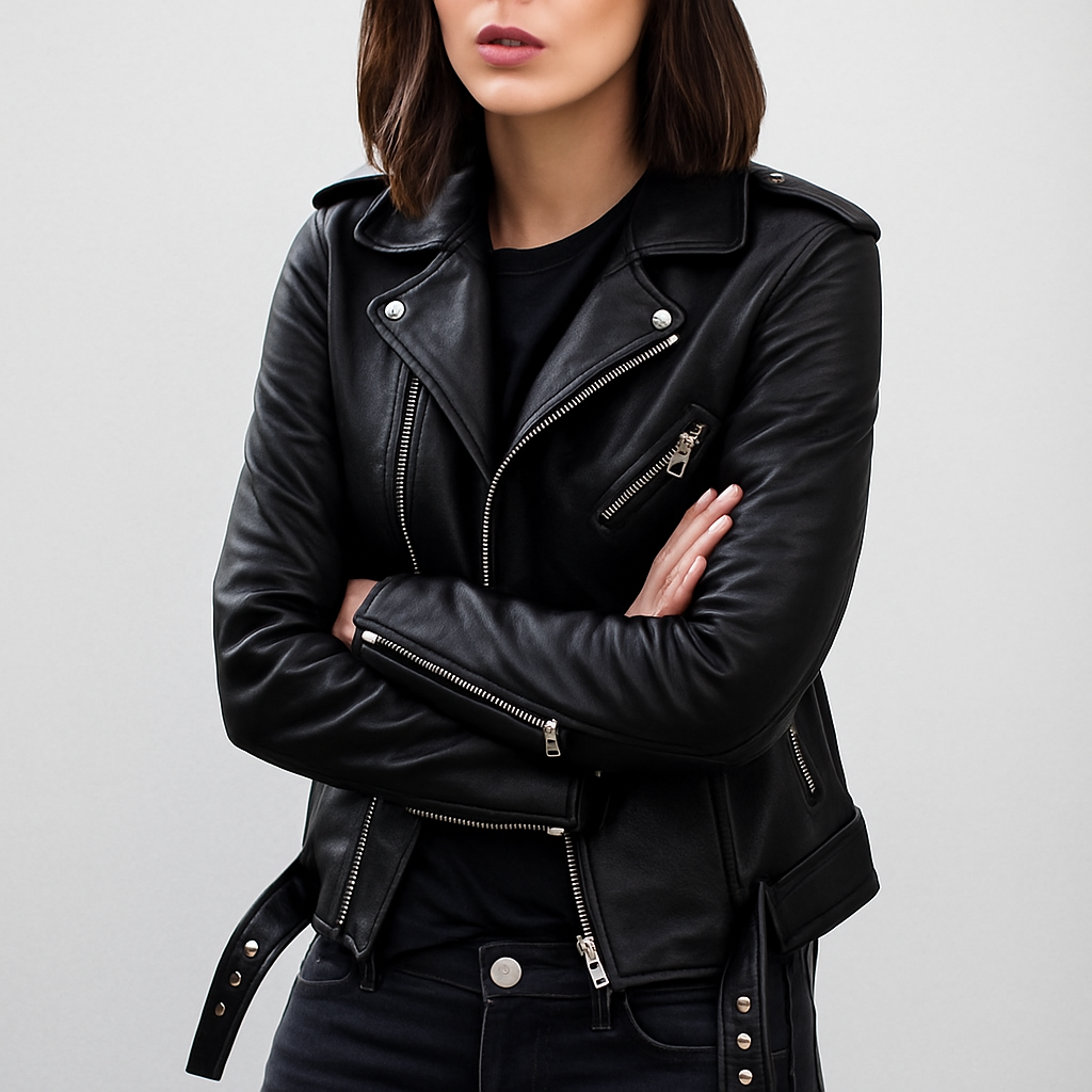 Veste Cuir Femme Élégante Taille Slim