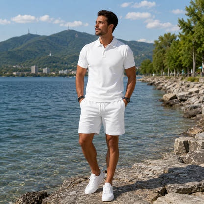 Ensemble Homme Polo Coton et Short Ceinture Cordon