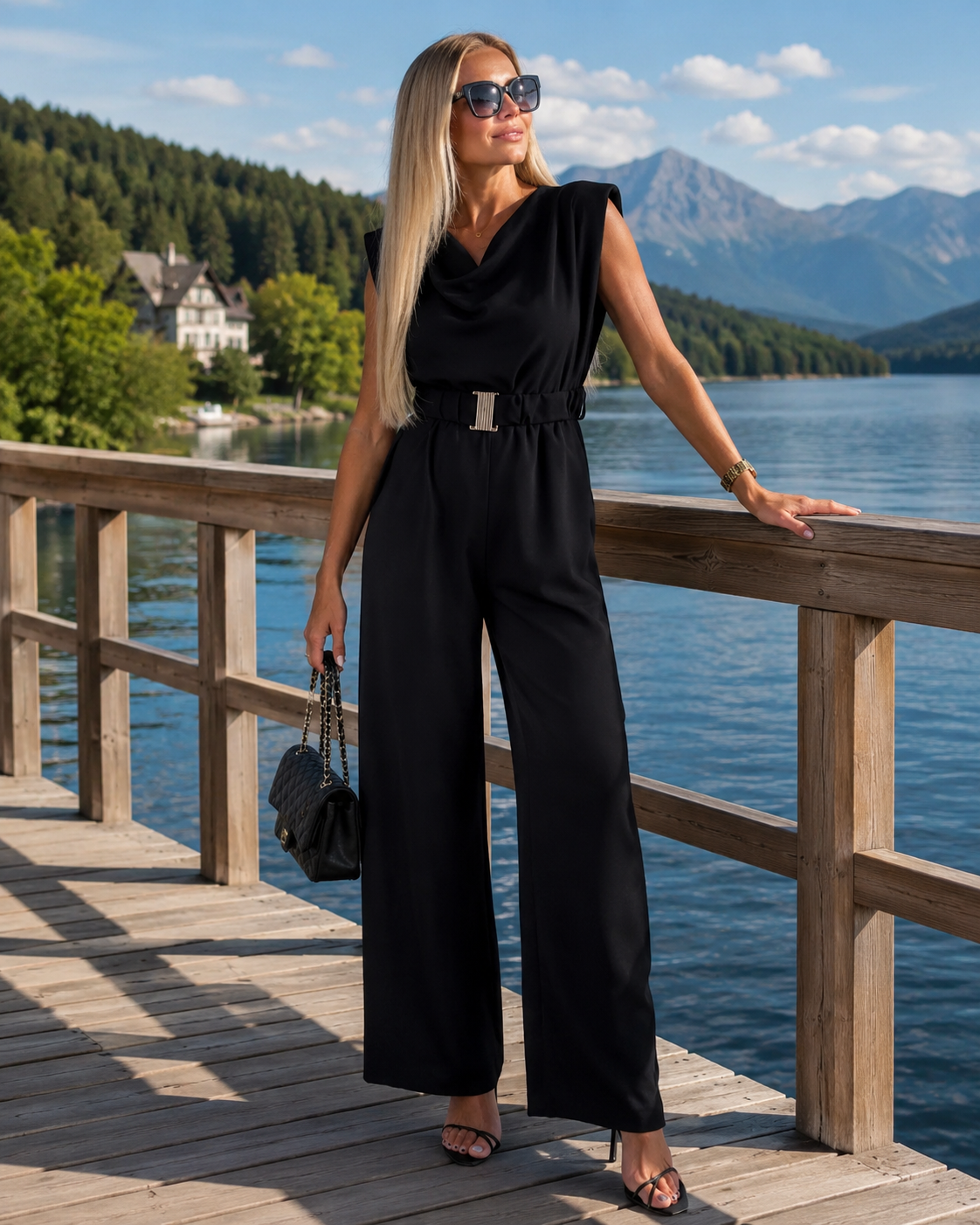 Combinaison Femme Sans Manches Décolleté Drapé