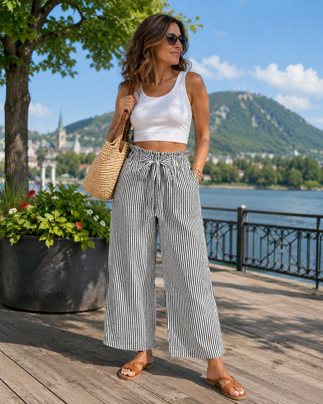 Pantalon Femme Taille Haute Coton Coupe Large - PanierRoyale