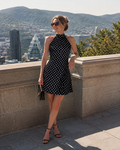Robe Mini Femme Dos Nu Col Halter à Pois - PanierRoyale