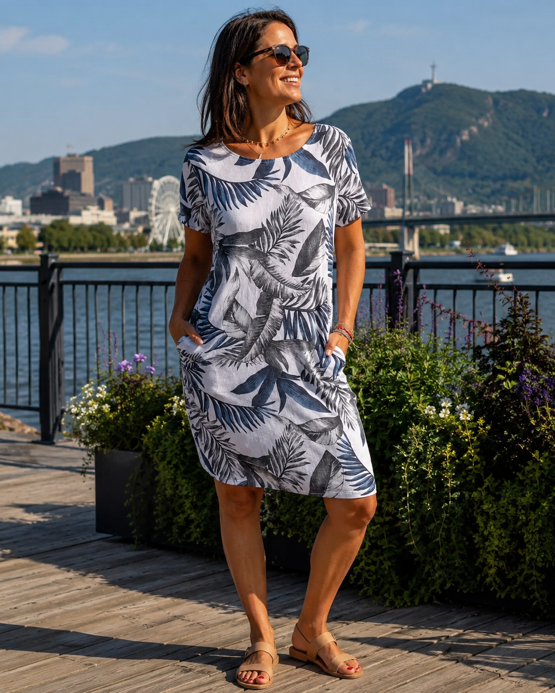 Robe fluide Femme Imprimé Végétal Poches