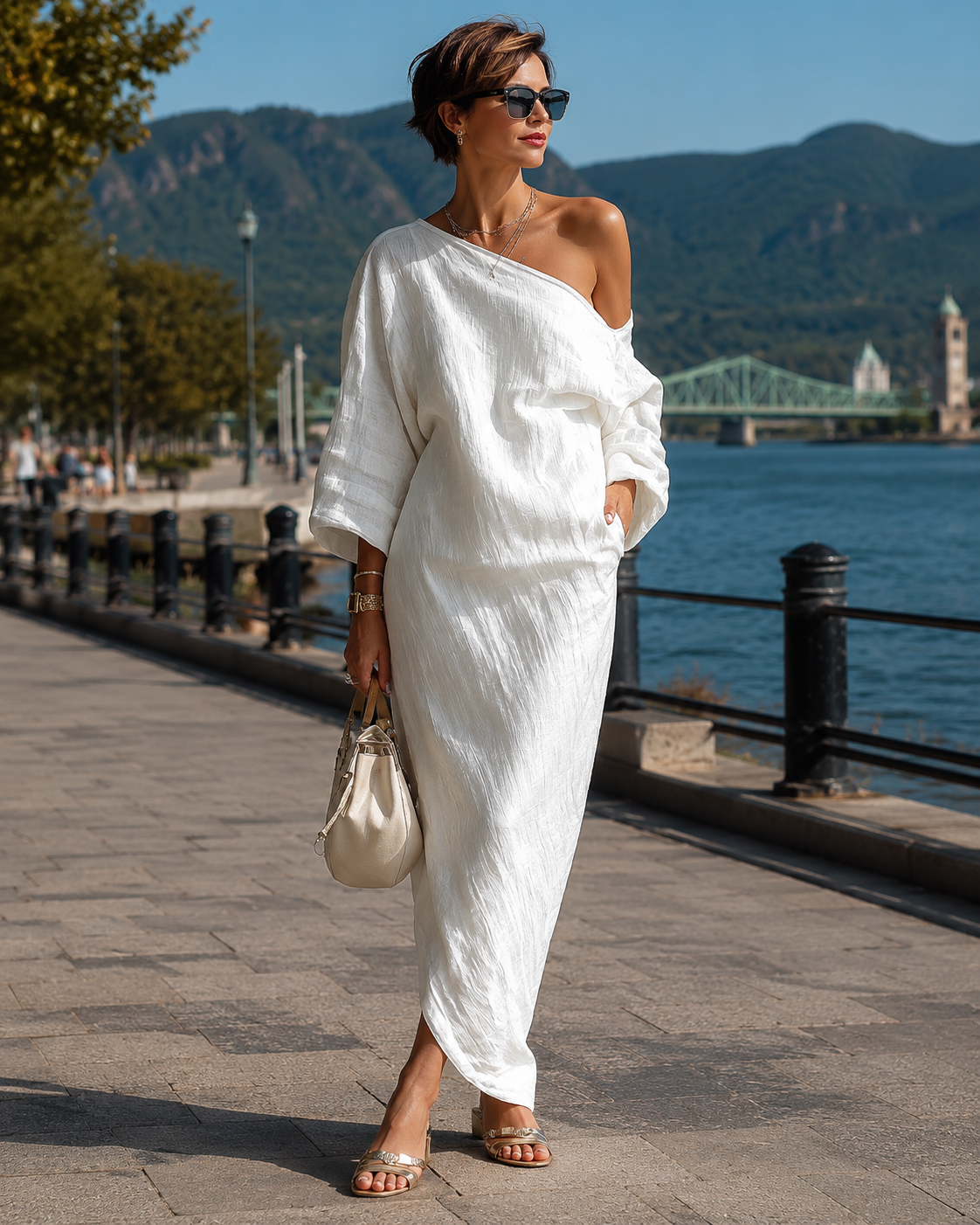 Robe maxi Femme Coupe asymétrique Une épaule