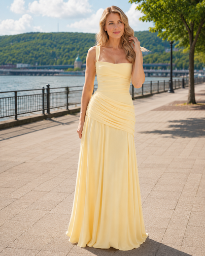 Robe maxi Femme Col Carré Froncée Laçage Dos - PanierRoyale