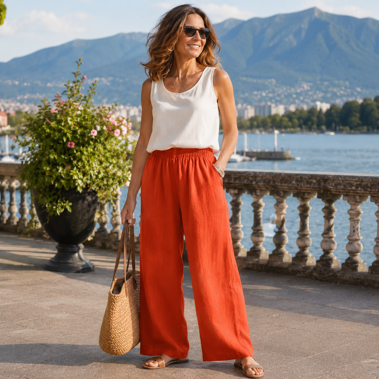 Pantalon Large Femme Coton Lin Taille Élastique - PanierRoyale