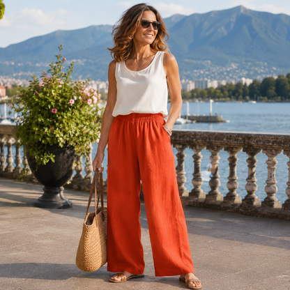 Pantalon Large Femme Coton Lin Taille Élastique - PanierRoyale