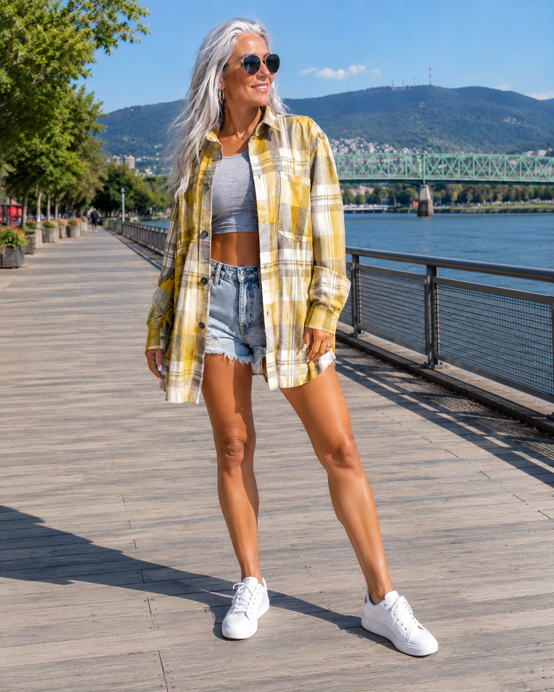 Chemise longue femme Coton à carreaux Poches Boutons - PanierRoyale