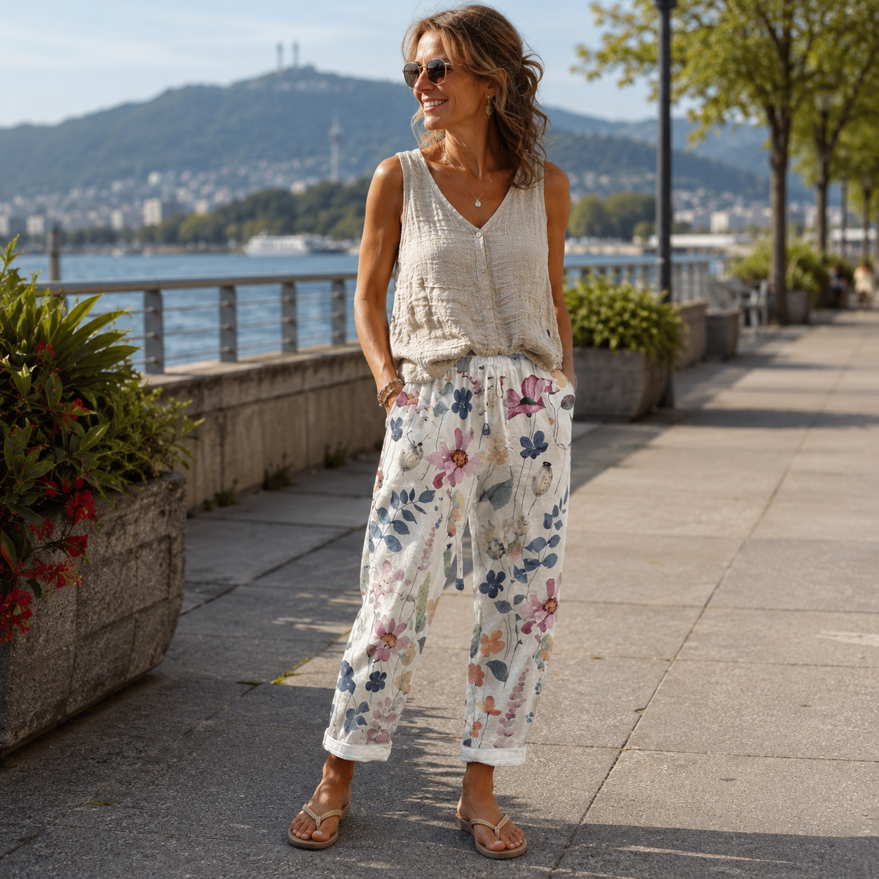 Pantalon court Femme Imprimé Floral Coupe large - PanierRoyale