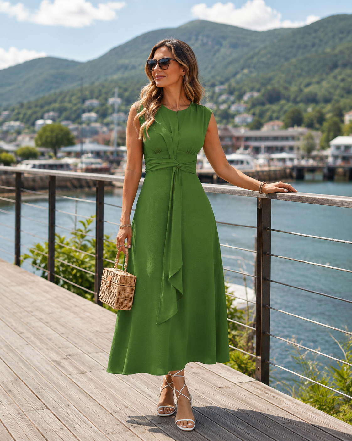 Robe longue Femme Sans Manches Taille Drapée - PanierRoyale