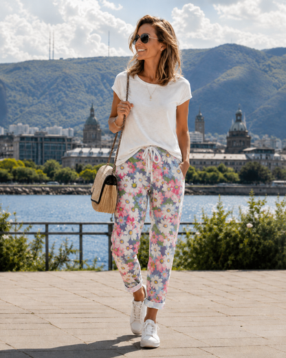 Pantalon Femme Coton Taille Ajustable Coupe Confort avec Poches - PanierRoyale