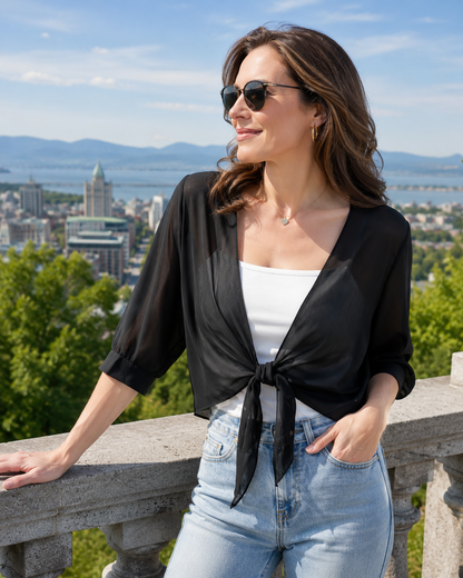 Haut Femme Chiffon Transparent Noeud Devant - PanierRoyale