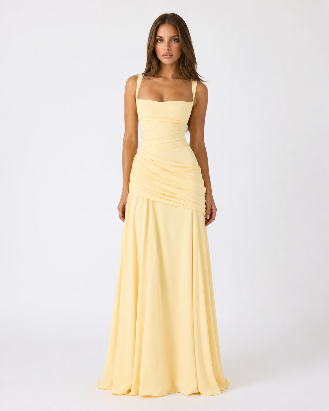 Robe maxi Femme Col Carré Froncée Laçage Dos