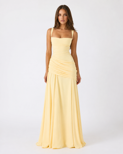 Robe maxi Femme Col Carré Froncée Laçage Dos
