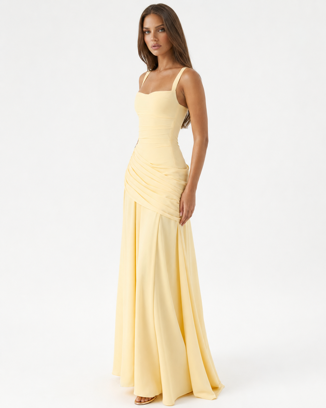 Robe maxi Femme Col Carré Froncée Laçage Dos