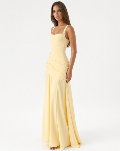 Robe maxi Femme Col Carré Froncée Laçage Dos