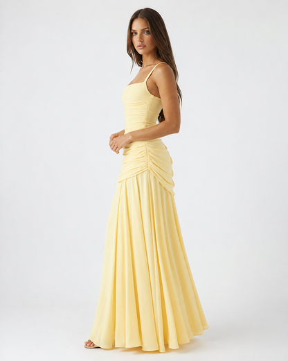 Robe maxi Femme Col Carré Froncée Laçage Dos