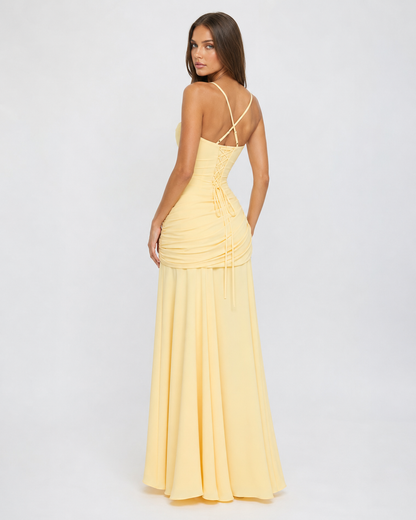 Robe maxi Femme Col Carré Froncée Laçage Dos