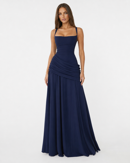 Robe maxi Femme Col Carré Froncée Laçage Dos