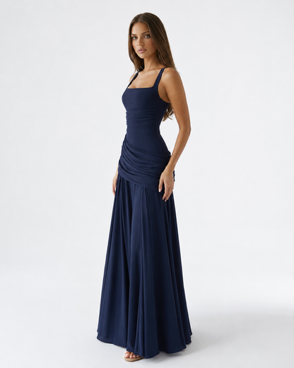 Robe maxi Femme Col Carré Froncée Laçage Dos
