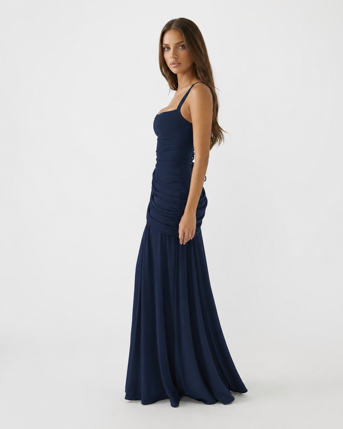 Robe maxi Femme Col Carré Froncée Laçage Dos