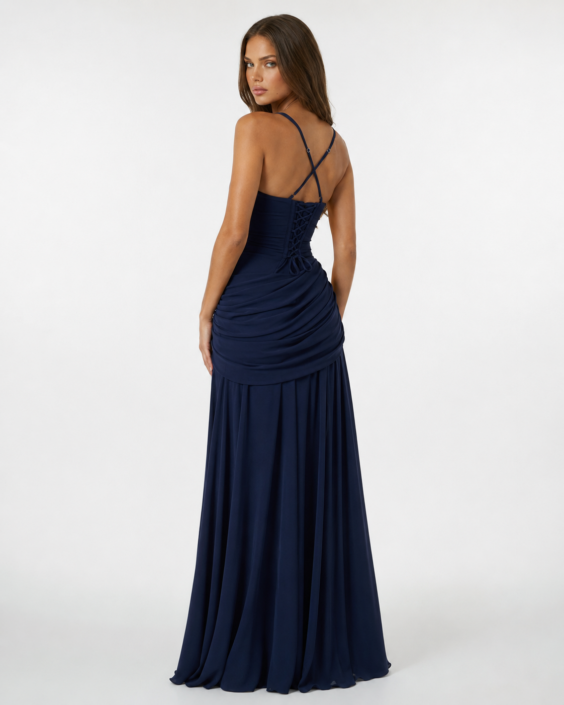 Robe maxi Femme Col Carré Froncée Laçage Dos
