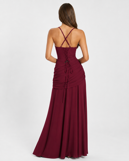 Robe maxi Femme Col Carré Froncée Laçage Dos