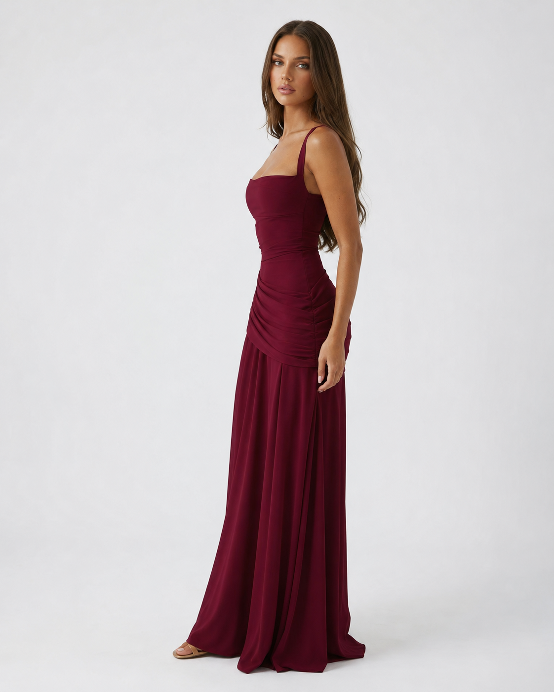 Robe maxi Femme Col Carré Froncée Laçage Dos
