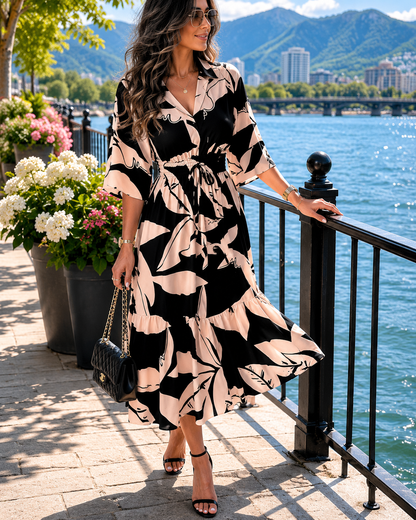 Robe Femme Col en V Taille Ajustable Coupe Ajustée - PanierRoyale