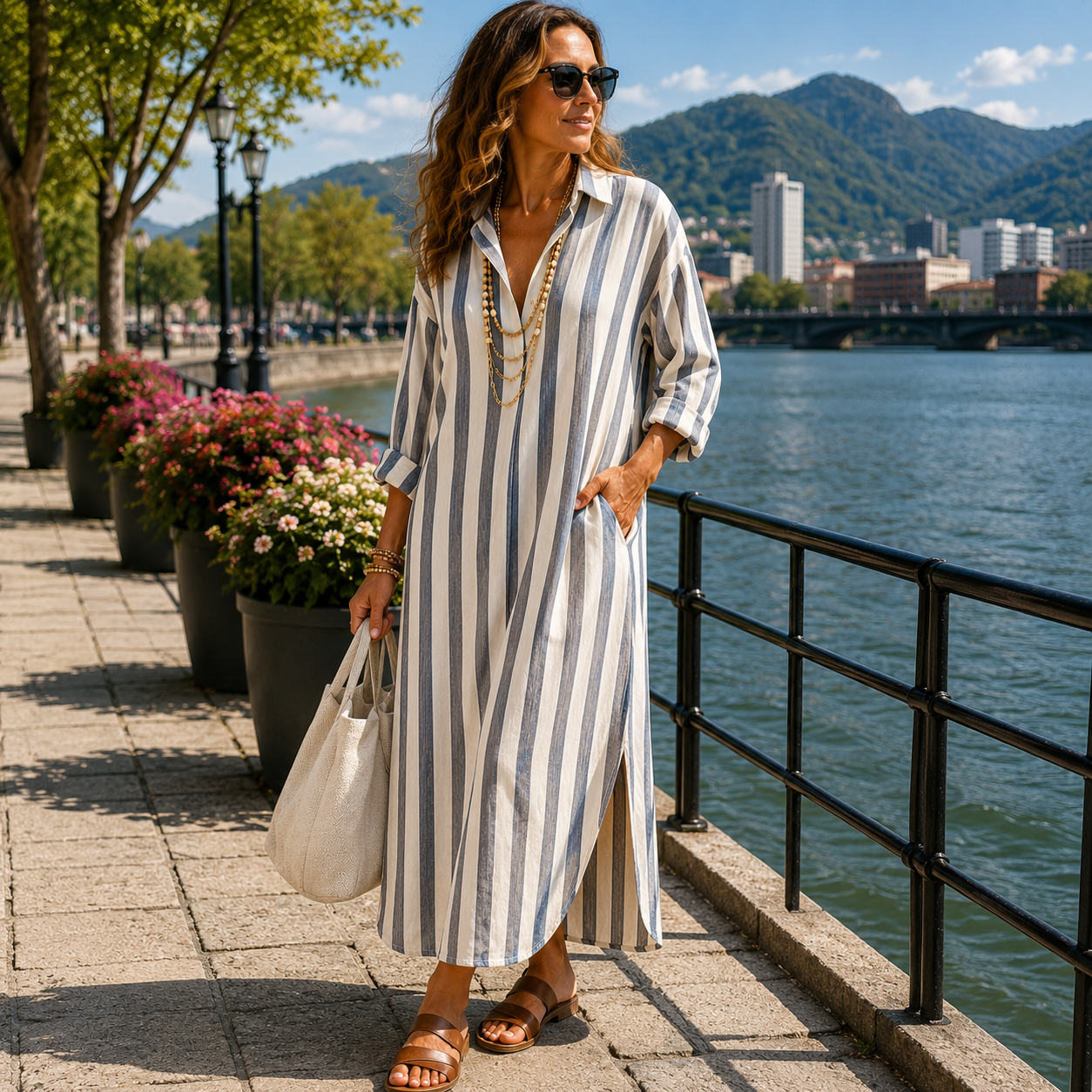 Robe chemise Femme Coton Coupe fluide Manches longues
