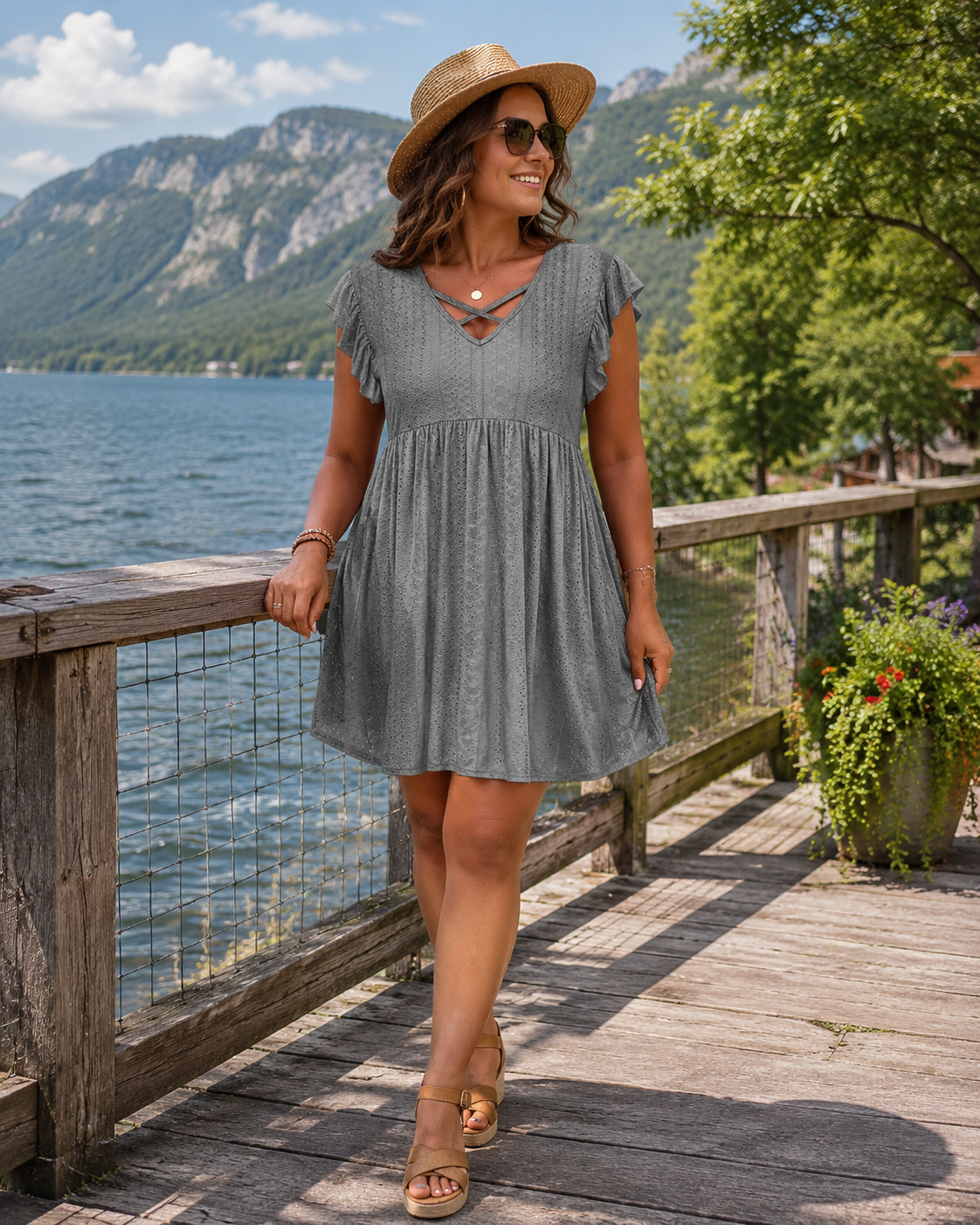 Robe Femme Décolleté Découpé Manches Volantées - PanierRoyale