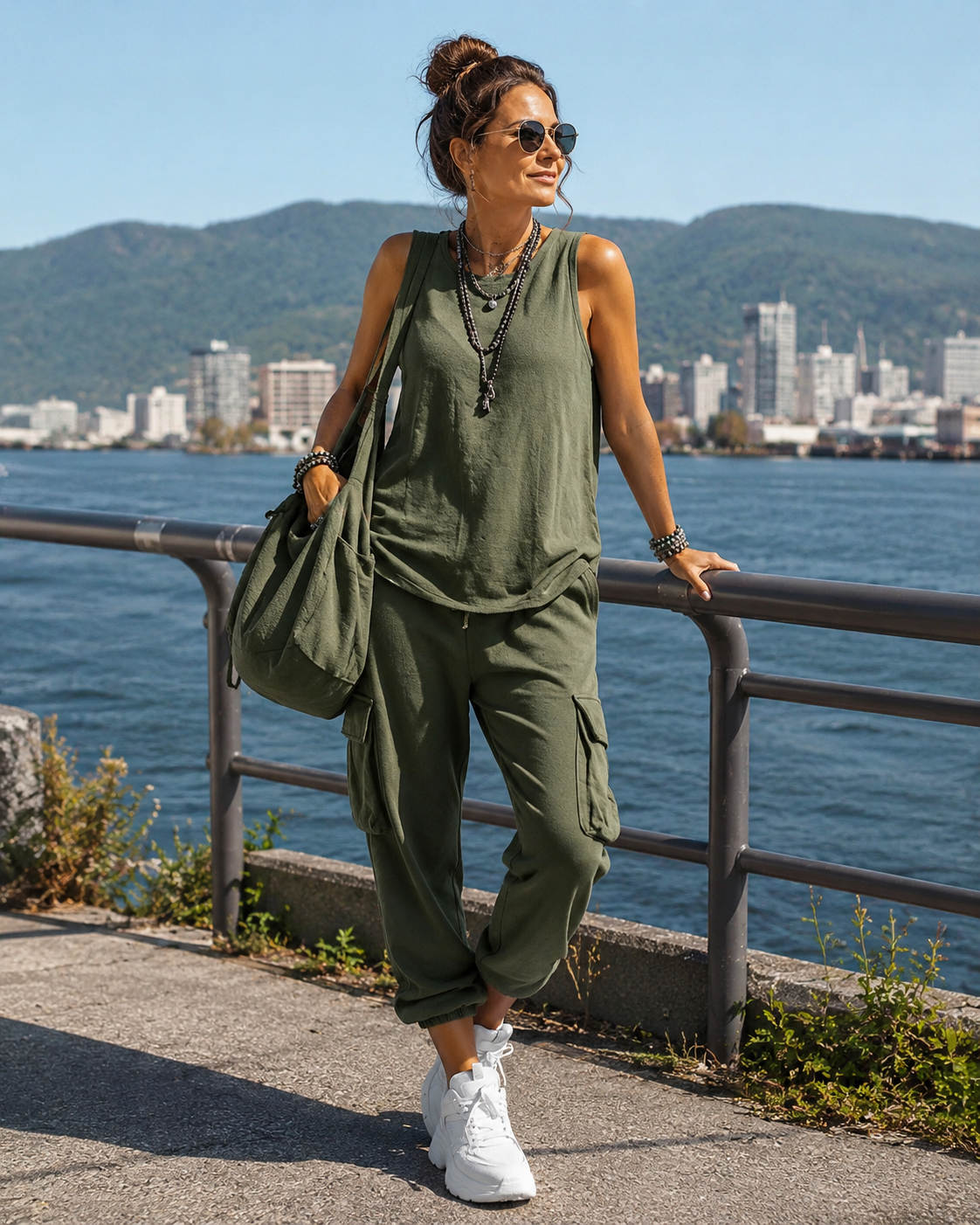 Ensemble Femme Sans Manches et Pantalon Cargo Décontracté