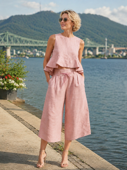 Ensemble Femme Haut Volanté et Pantalon Large Coupe Ample - PanierRoyale