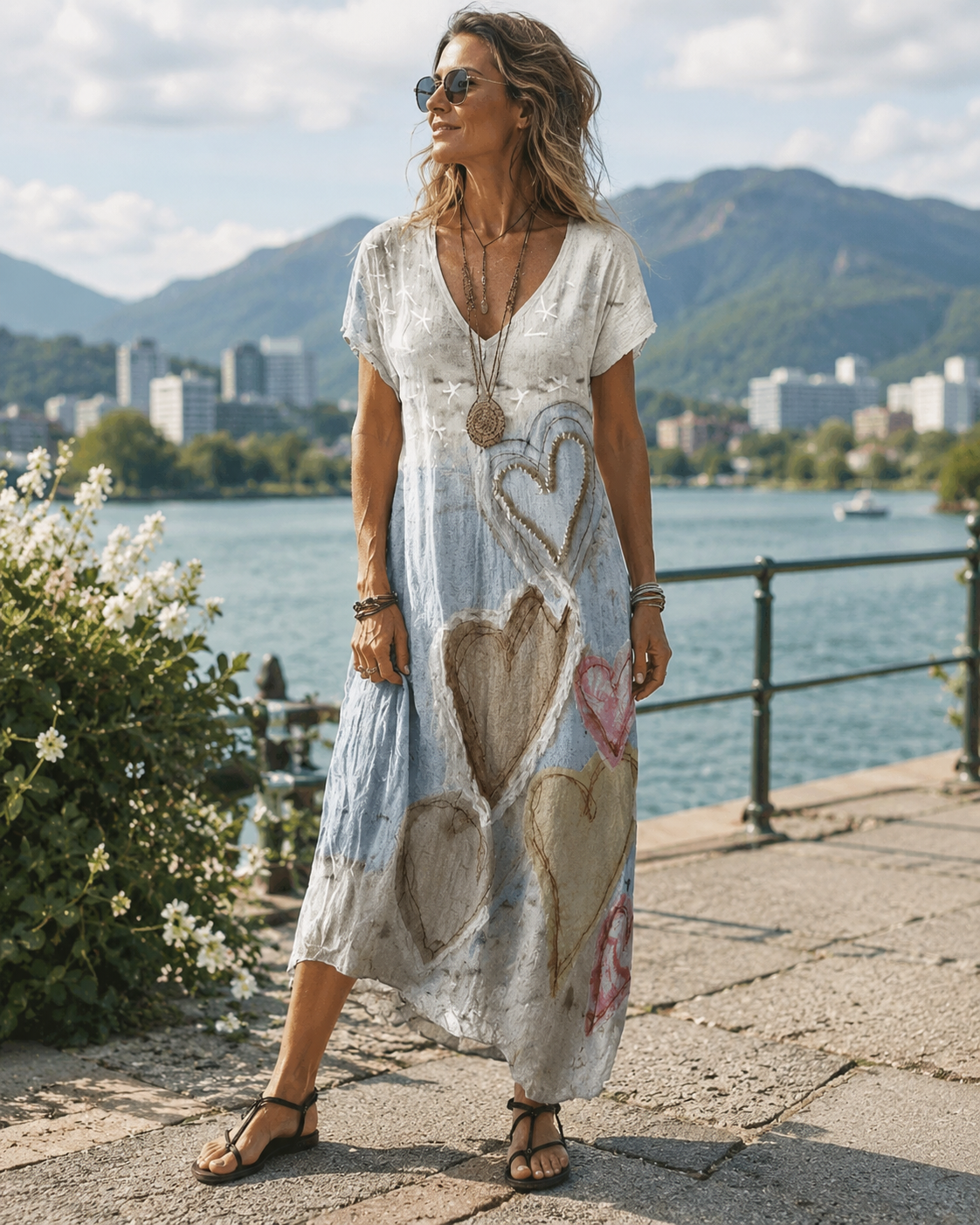 Robe midi Femme Vintage Col en V Imprimé - PanierRoyale