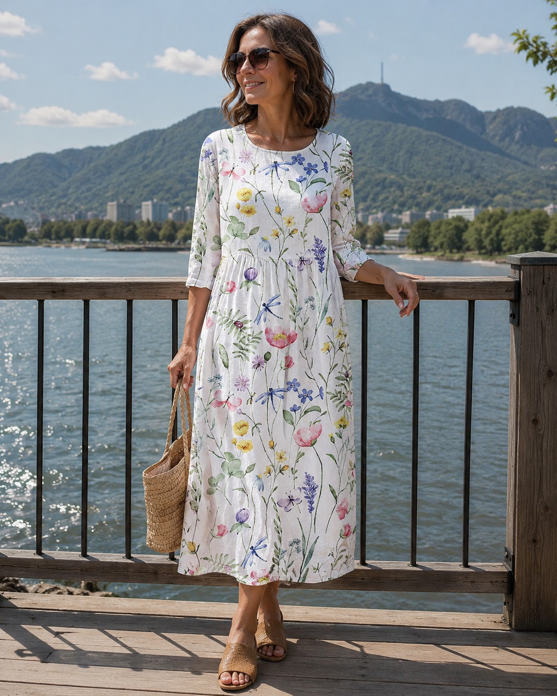 Robe midi Femme Imprimé Floral Manches Trois-Quarts - PanierRoyale