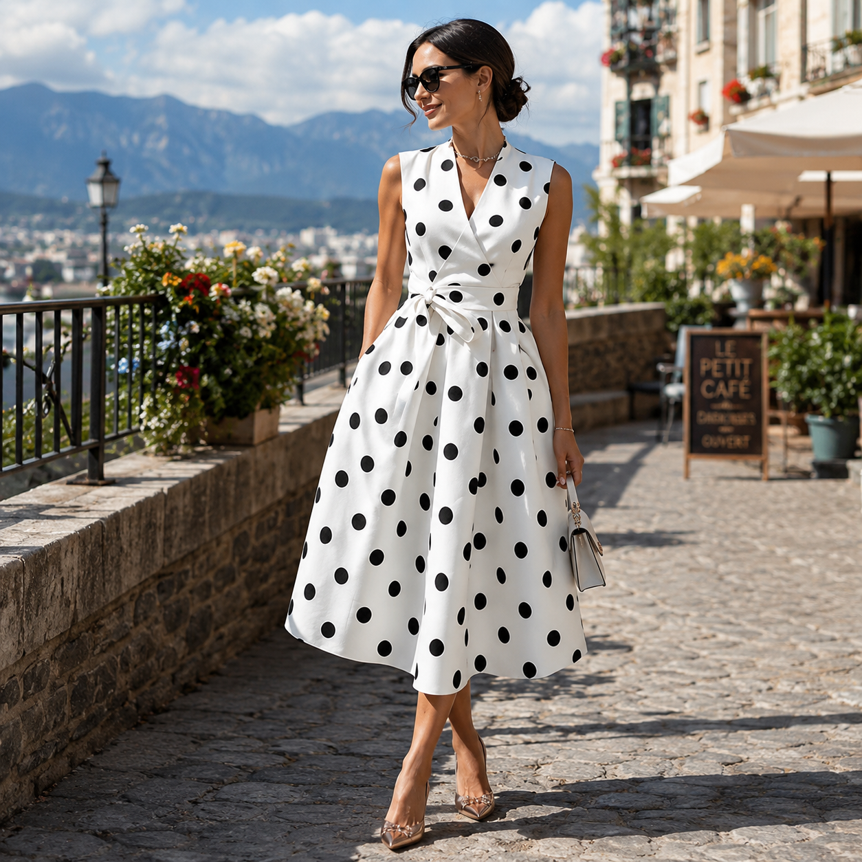 Robe Femme Sans Manches Col en V Ceinture Taille - PanierRoyale