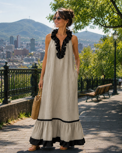 Robe longue Femme Fluide Volants Contrastés