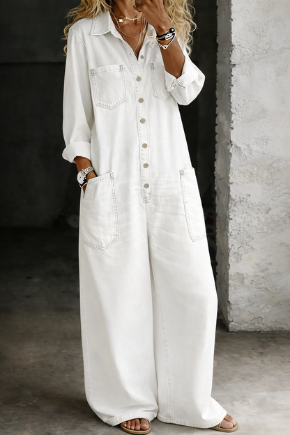 Combinaison Femme Denim Boutonnée Coupe Ample Décontractée