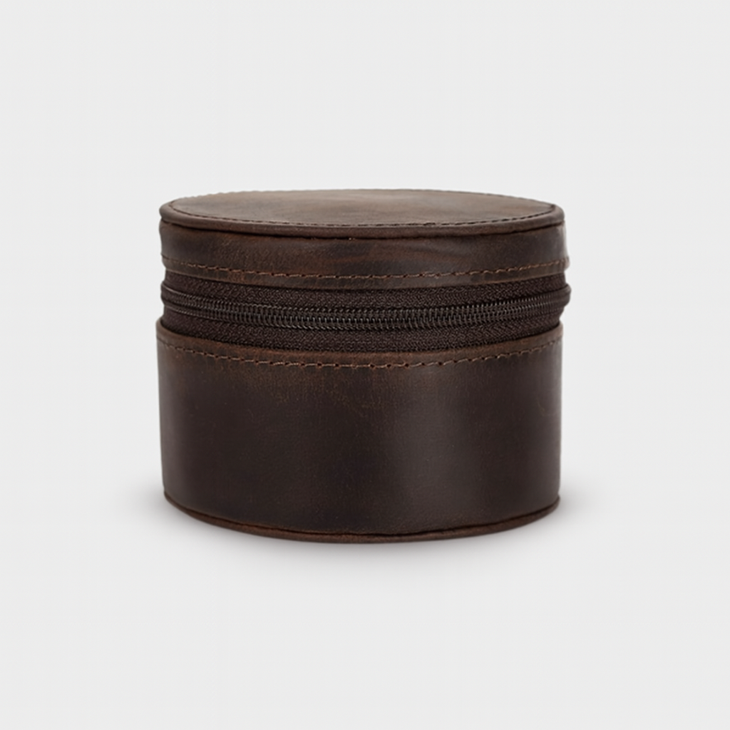 Boîtier Montre Rond en Cuir avec Fermeture à Pression - PanierRoyale