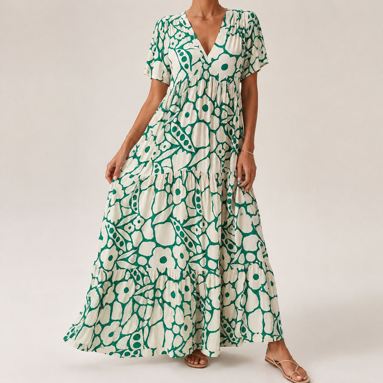Robe longue Femme Imprimé Floral Col en V Style Bohème