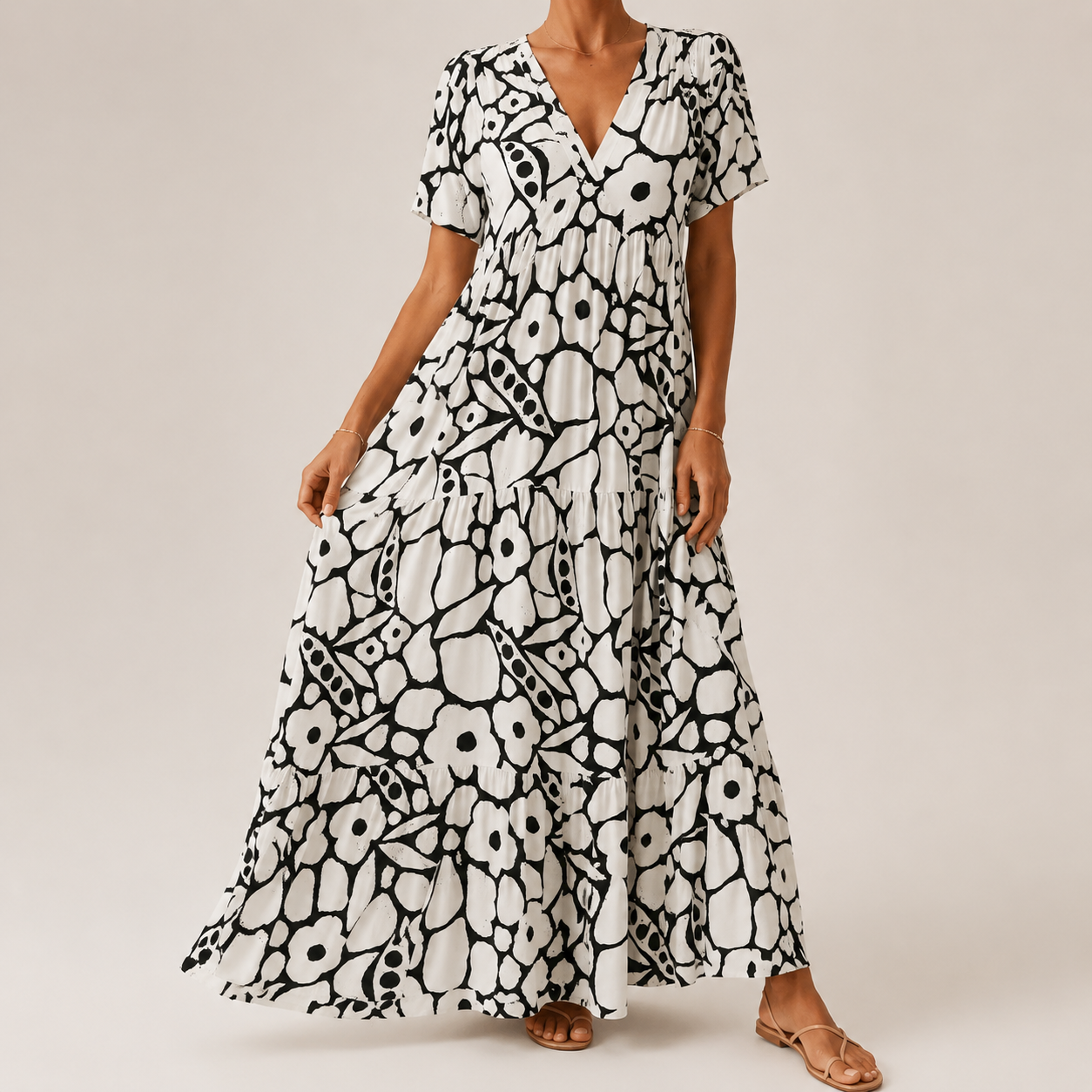 Robe longue Femme Imprimé Floral Col en V Style Bohème